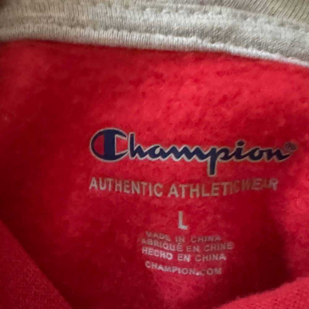 Bundle of TwoChampion Red Hooded Kids Sweatshirt with Cream & Navy Sherpa Jacket - Picture 4 of 5